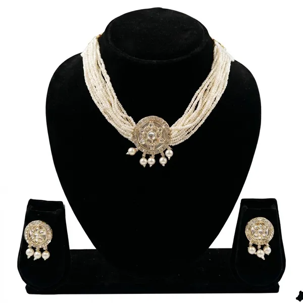 Gold_Tone_Pearl_Necklace_And_Earrings_Set_for_Women