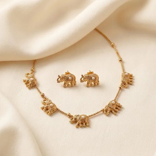 Gold-Tone_Elephant_Motif_Necklace_And_Earrings_Set_for_Women