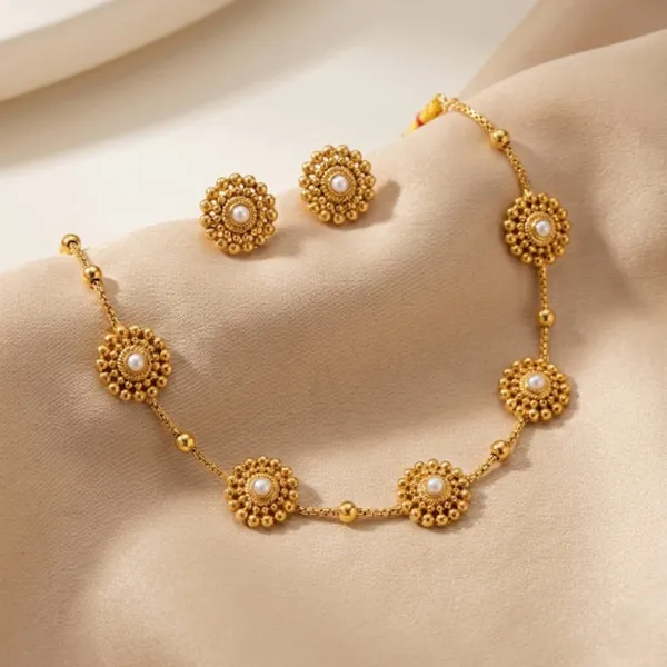 Gold_Tone_Floral_Necklace_And_Earrings_Set_for_Women
