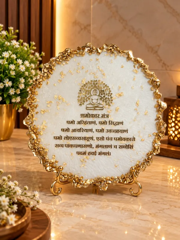 Handmade_Resin_Art_Jain_Navkar_Mantra_Table_Decor_|_10_Inch_3D_Buddha_Meditation_Design_with_Golden_Stone_Border,_Sanskrit_Lettering_&_Metal_Stand_|_Pooja_Room_&_Home_Temple_Decoration