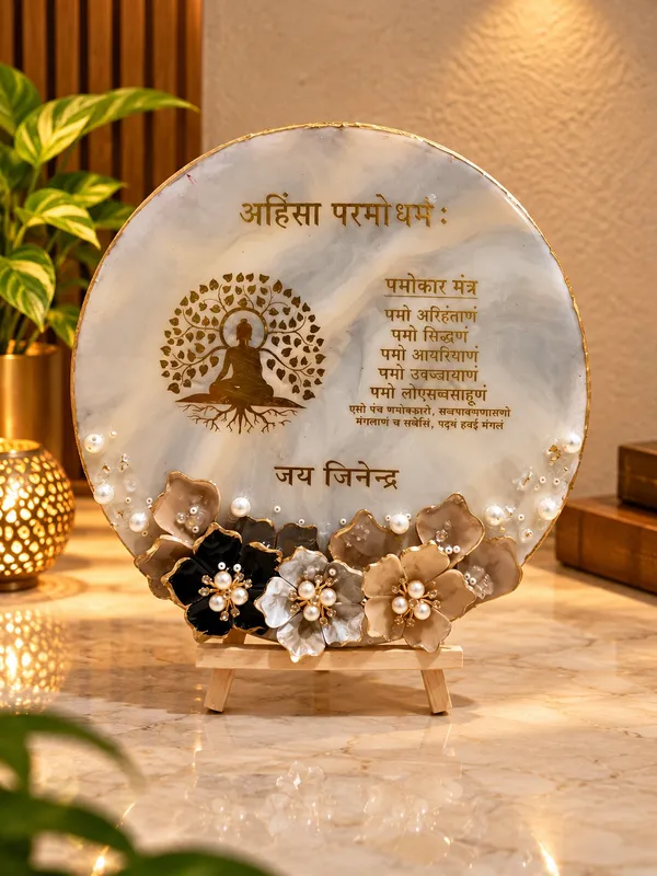 Handmade_Resin_Art_Jain_Navkar_Mantra_Table_Decor_|_3D_Buddha_Meditation_Design_with_Bodhi_Tree,_Dried_Floral_&_Pearl_Embellishments_|_Spiritual_Pooja_Room_&_Home_Temple_Decoration