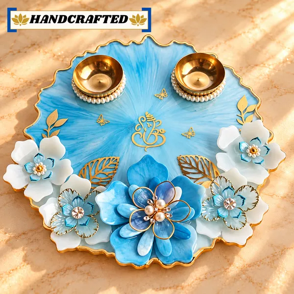 Handcrafted_Blue_Floral_Pooja_Thali_Set