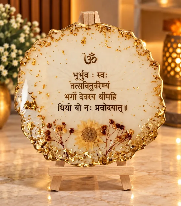 Handmade_Resin_Art_Gayatri_Mantra_Table_Decor_|_8_Inch_3D_Om_Spiritual_Decorative_Plate_with_Golden_Flakes,_Dried_Floral_Design_&_Wooden_Stand_|_Pooja_Room_&_Home_Temple_Decoration