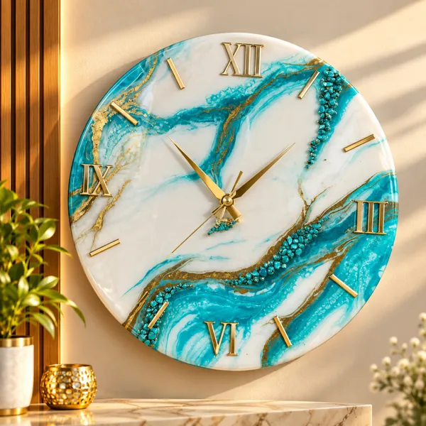 Luxury_Turquoise_&_White_Marble_Resin_Wall_Clock_with_Gold_Roman_Numbers_|_Premium_Handmade_Decorative_Clock