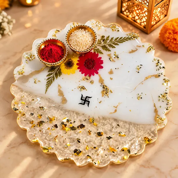 Resin_Floral_Marble_Effect_Pooja_Thali_Set