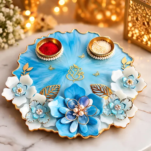 Handcrafted_Blue_Floral_Pooja_Thali_Set
