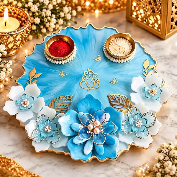 Handcrafted_Blue_Floral_Pooja_Thali_Set