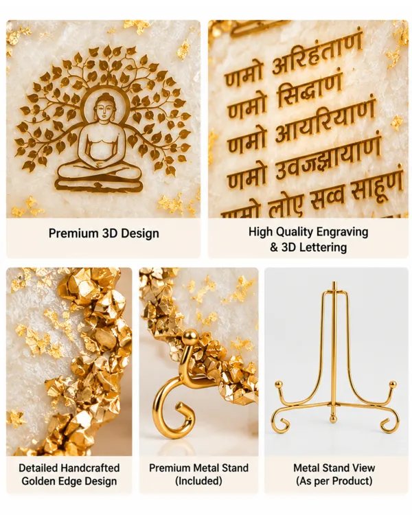 Handmade_Resin_Art_Jain_Navkar_Mantra_Table_Decor_|_10_Inch_3D_Buddha_Meditation_Design_with_Golden_Stone_Border,_Sanskrit_Lettering_&_Metal_Stand_|_Pooja_Room_&_Home_Temple_Decoration