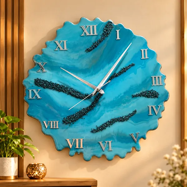 Luxury_Turquoise_Geode_Resin_Wall_Clock_with_Silver_Roman_Numbers_|_Premium_Handmade_Decorative_Clock