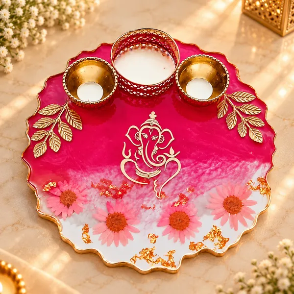 Handcrafted_Resin_Pooja_Thali_with_Ganesha_&_Real_Pink_Flower_Design_–_Premium_Decorative_Thali_with_2_Diya_Holders_for_Pooja,_Diwali_&_Festive_Gifting