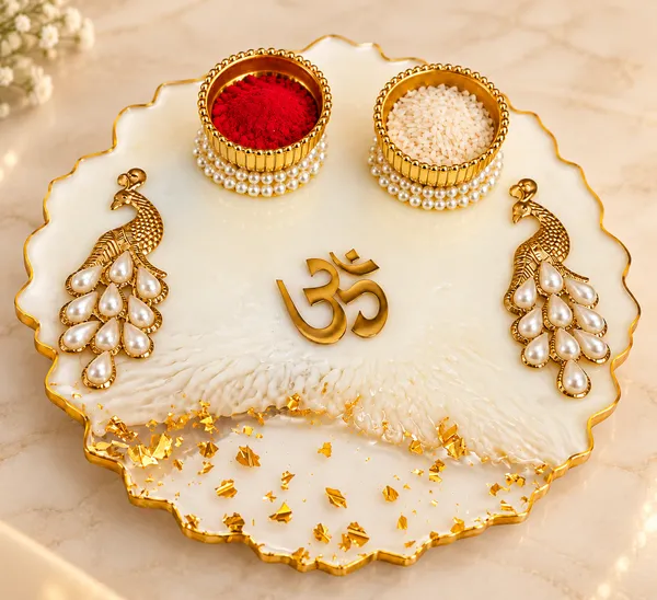 Handcrafted_Resin_Pooja_Thali_with_Peacock_&_Om_Design_–_8×8_Inch_Premium_Decorative_Thali_with_2_Diya_Holders_for_Pooja,_Diwali_&_Festive_Gifting