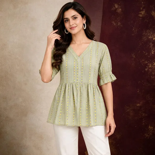 Pista_Green_Cotton_Peplum_Printed_Short_Kurti_For_Women