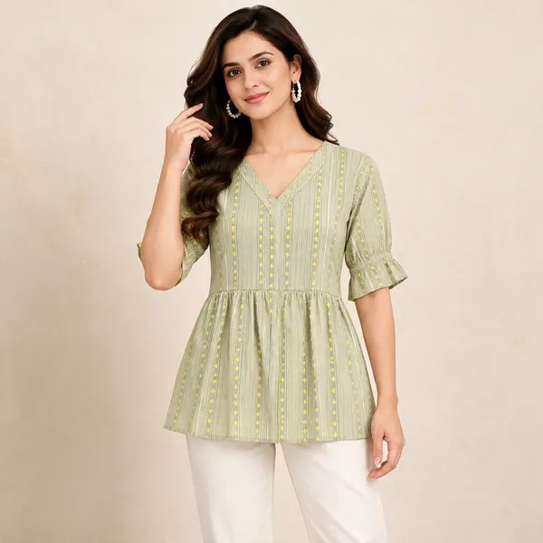 Pista_Green_Cotton_Peplum_Printed_Short_Kurti_For_Women
