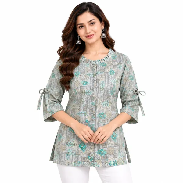 Grey_Cotton_A-Line_Printed_Short_Kurti_For_Women