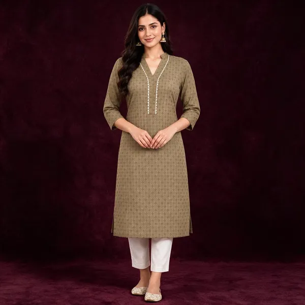 Olive_Cotton_Straight_Textured_Kurta_Set_For_Women