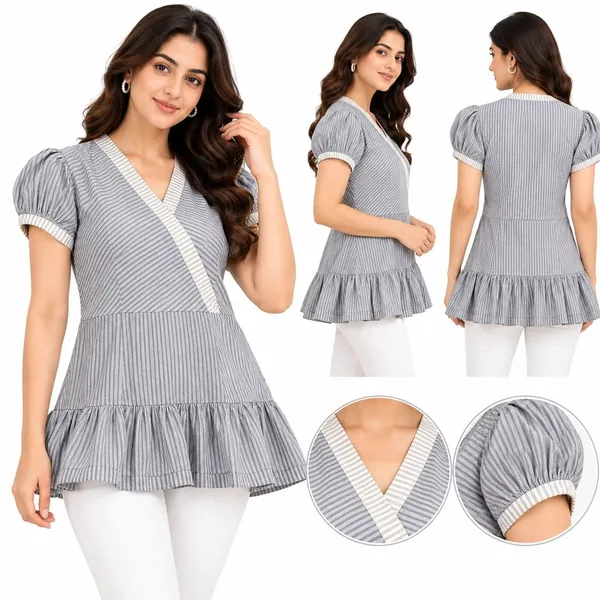 Grey_Cotton_Peplum_Striped_Short_Kurti_For_Women
