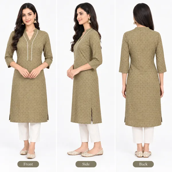 Olive_Cotton_Straight_Textured_Kurta_Set_For_Women