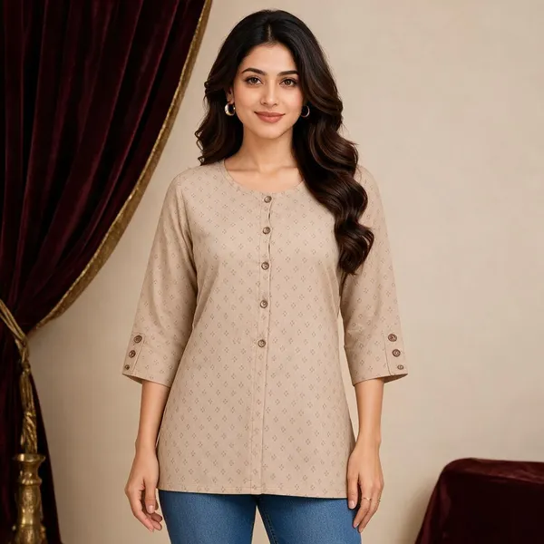 Off_White_And_Beige_Cotton_Short_Kurti_Duo_For_Women_Pack_Of_2