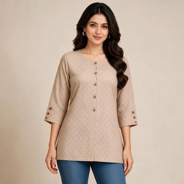 Off_White_And_Beige_Cotton_Short_Kurti_Duo_For_Women_Pack_Of_2
