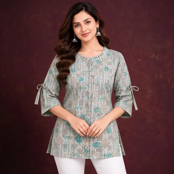 Grey_Cotton_A-Line_Printed_Short_Kurti_For_Women
