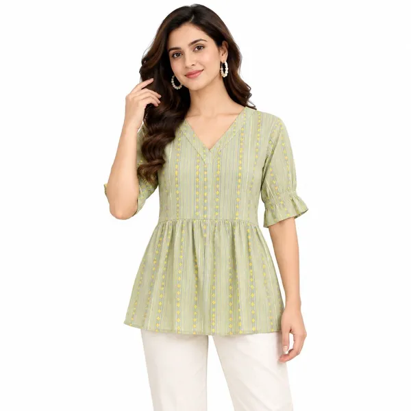 Pista_Green_Cotton_Peplum_Printed_Short_Kurti_For_Women
