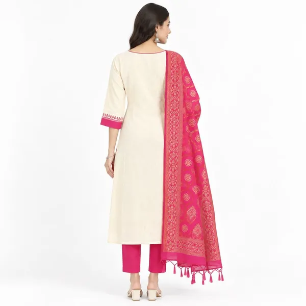 Cream_Pink_Synthetic_Straight_Printed_Kurta_Dupatta_Set_For_Women
