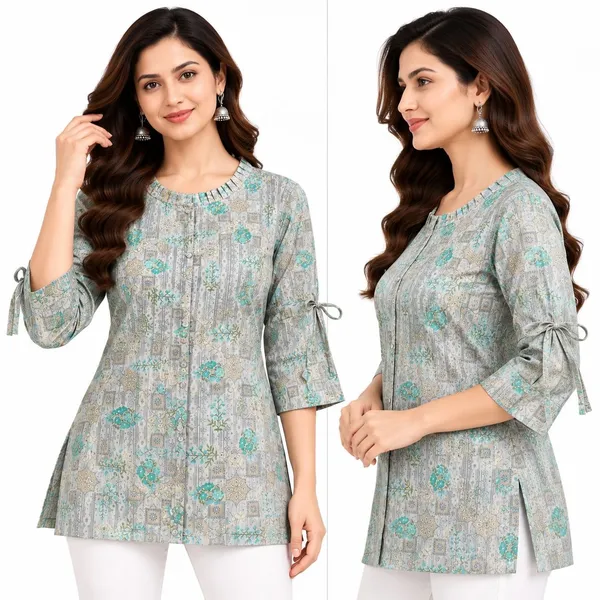 Grey_Cotton_A-Line_Printed_Short_Kurti_For_Women