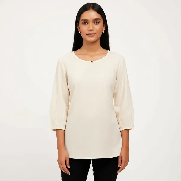 Cream_Cotton_Relaxed_Fit_Round_Neck_Top_For_Women