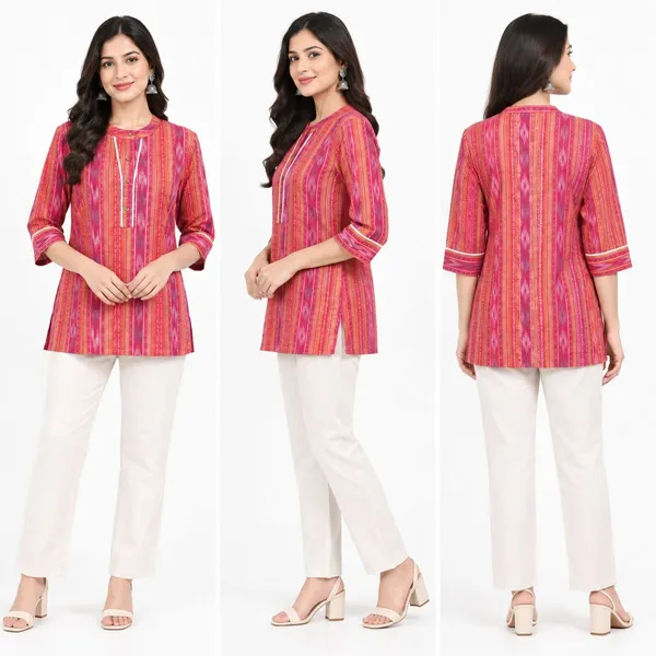 Pink_Cotton_Straight_Printed_Short_Kurti_For_Women