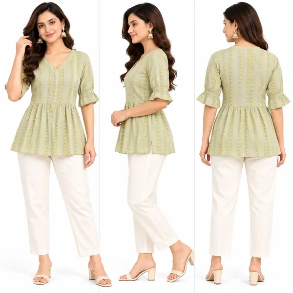 Pista_Green_Cotton_Peplum_Printed_Short_Kurti_For_Women