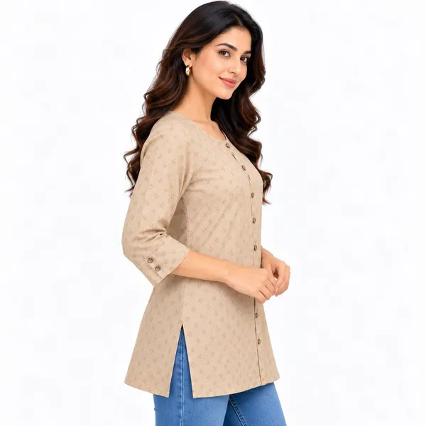 Beige_Cotton_Straight_Geometric_Print_Short_Kurti_For_Women