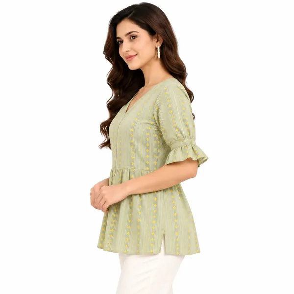 Pista_Green_Cotton_Peplum_Printed_Short_Kurti_For_Women