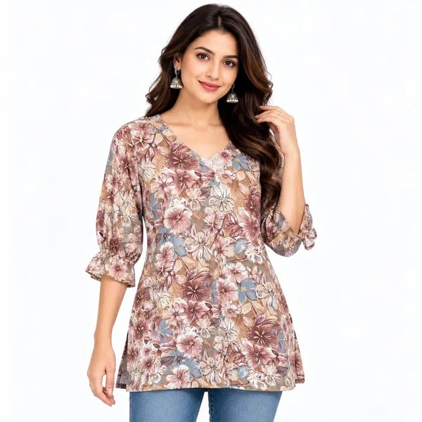 Multicolour_Cotton_Relaxed_Fit_Floral_Print_Short_Kurti_For_Women