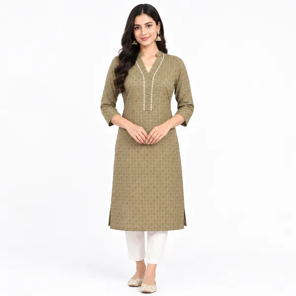 Olive_Cotton_Straight_Textured_Kurta_Set_For_Women
