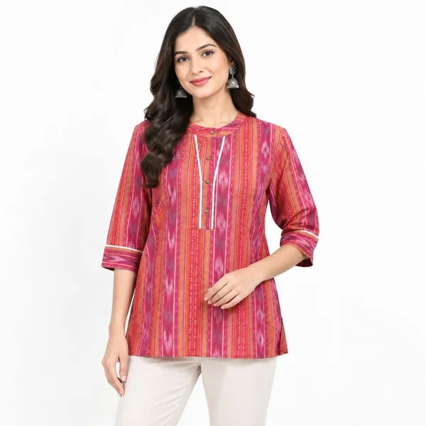Pink_Cotton_Straight_Printed_Short_Kurti_For_Women
