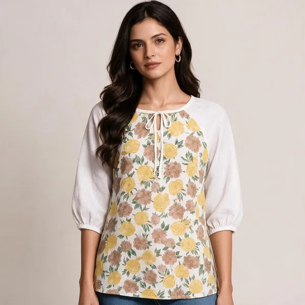 White_Cotton_Straight_Floral_Print_Top_For_Women