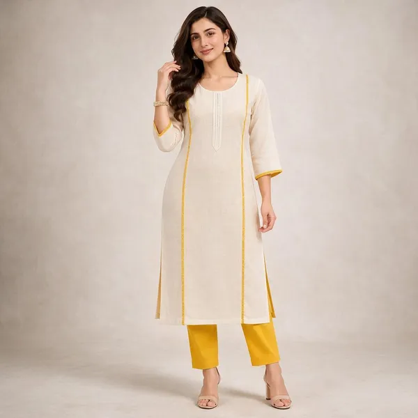 Cream_Yellow_Synthetic_Straight_Kurta_Set_For_Women