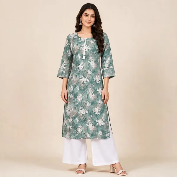 Green_Cotton_Straight_Floral_Print_Kurta_Set_For_Women