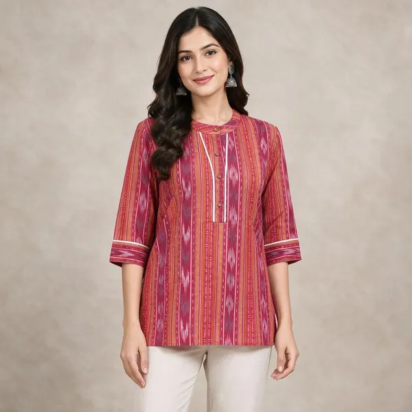 Pink_Cotton_Straight_Printed_Short_Kurti_For_Women