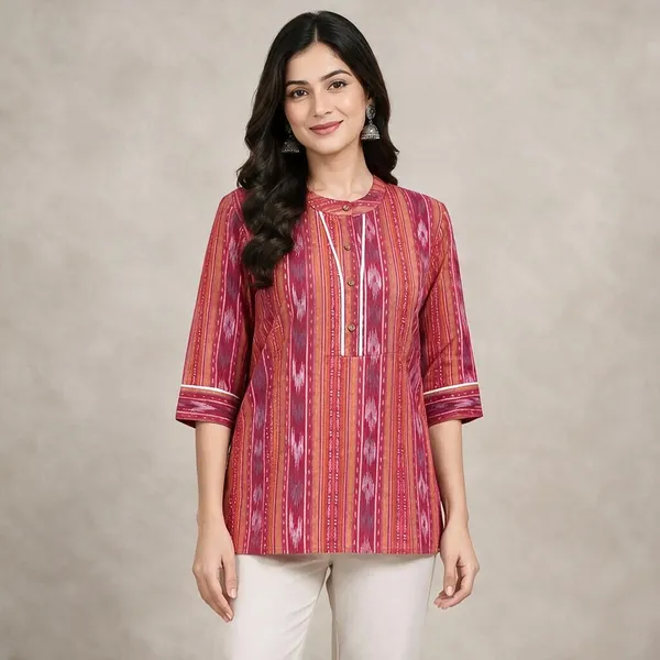 Pink_Cotton_Straight_Printed_Short_Kurti_For_Women