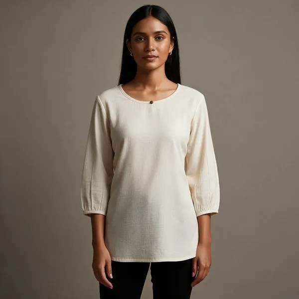 Cream_Cotton_Relaxed_Fit_Round_Neck_Top_For_Women