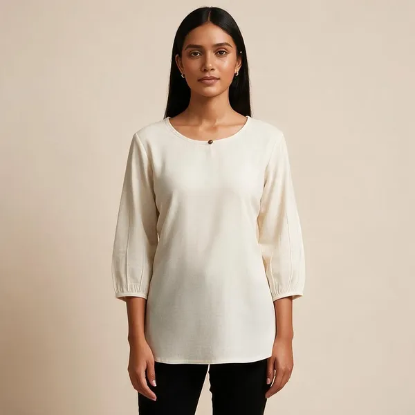 Cream_Cotton_Relaxed_Fit_Round_Neck_Top_For_Women