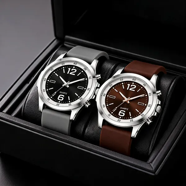 Gray_&_Brown_Leather_Strap_Analog_Watch_Set_For_Men