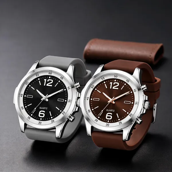 Gray_&_Brown_Leather_Strap_Analog_Watch_Set_For_Men