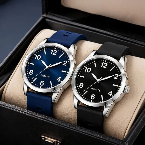 Blue_And_Black_Silicone_Strap_Analog_Watch_Set_For_Men