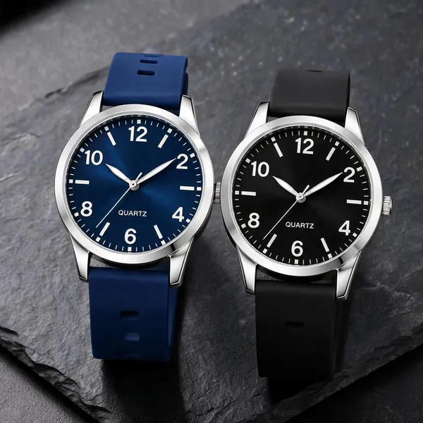 Blue_And_Black_Silicone_Strap_Analog_Watch_Set_For_Men