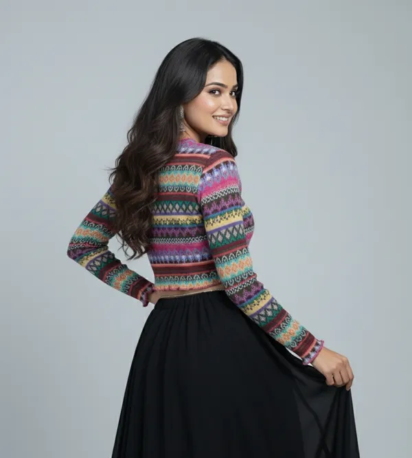 Multicolor_Knit_Cropped_Sweater_for_Women