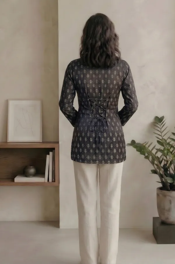 Grey_Printed_Tie-Waist_Kurta_for_Women