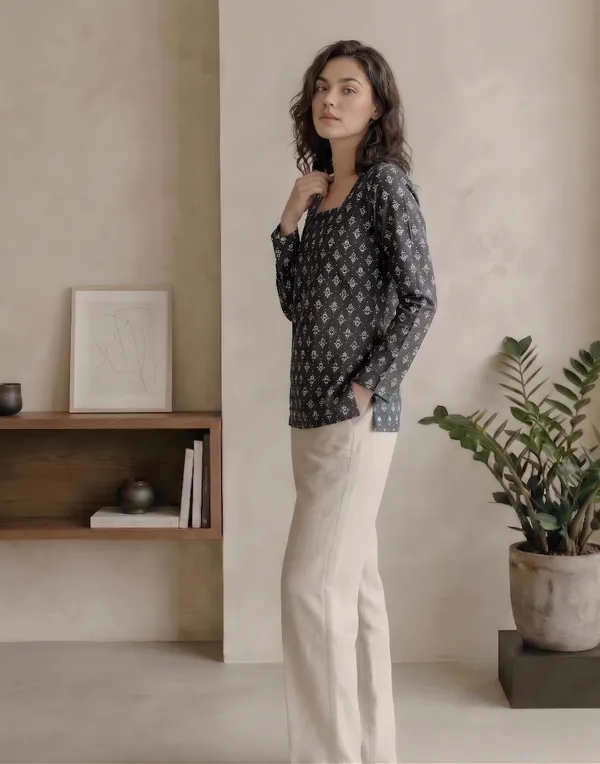 Grey_Printed_Tie-Waist_Kurta_for_Women