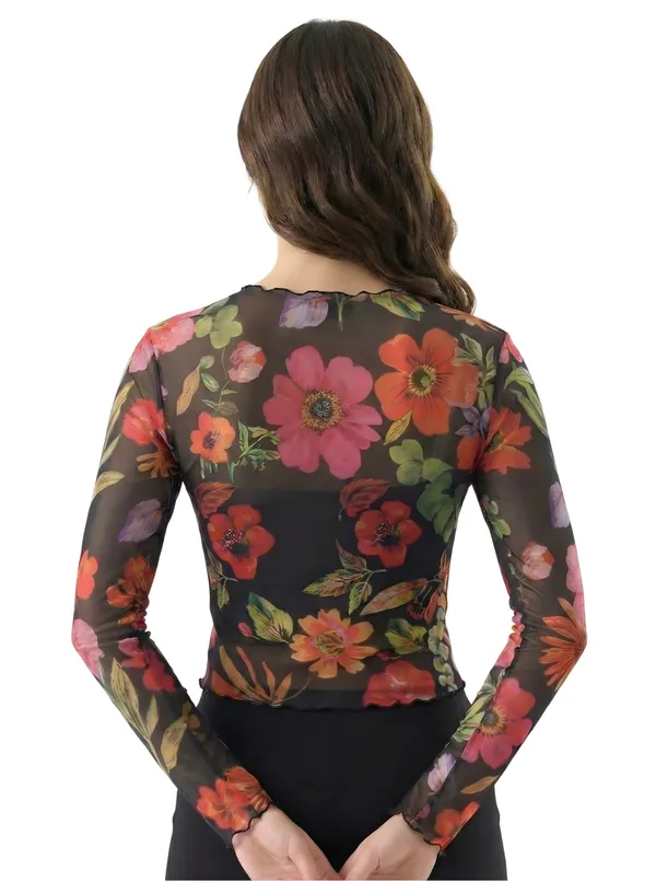 Black_Mesh_Floral_Fitted_Crop_Top_for_Women